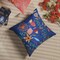 Handcrafted Floral Embroidered Throw Pillow with Filler – Ink Blue